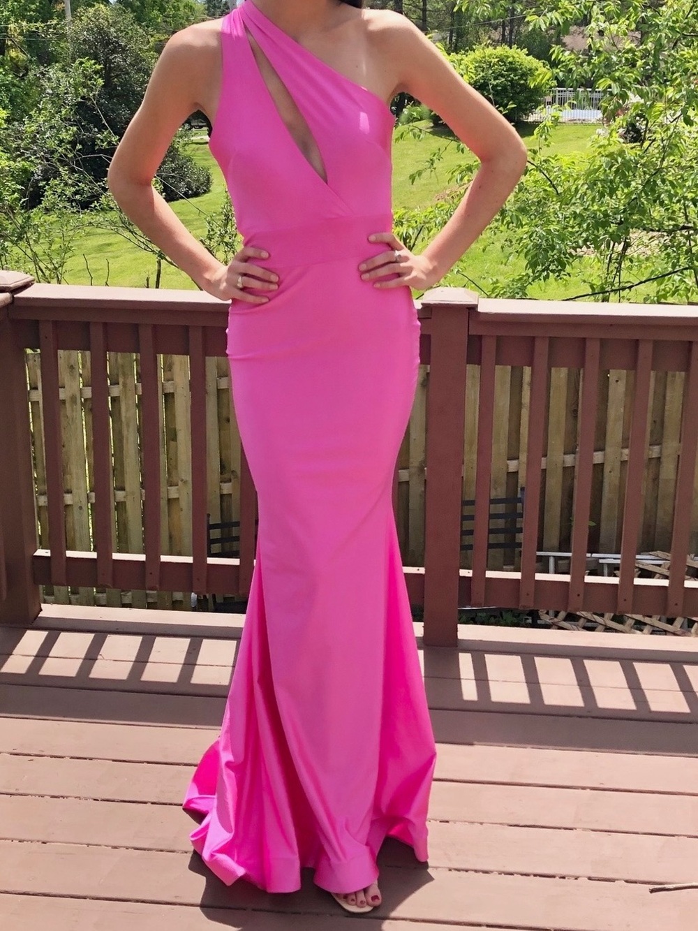 Elegant One-Shoulder Pink Dress